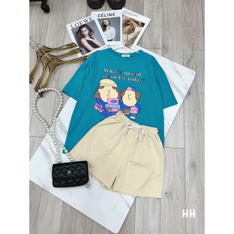 Set bộ đùi áo thun phom rộng phối quần short siêu xinh - usa fashion