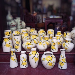 Bình lọ hoa gốm sứ Bát Tràng họa tiết vẽ tay ( Hoa Mai ) Trang tri Decor Hàng nghệ Nhân Bát Tràng