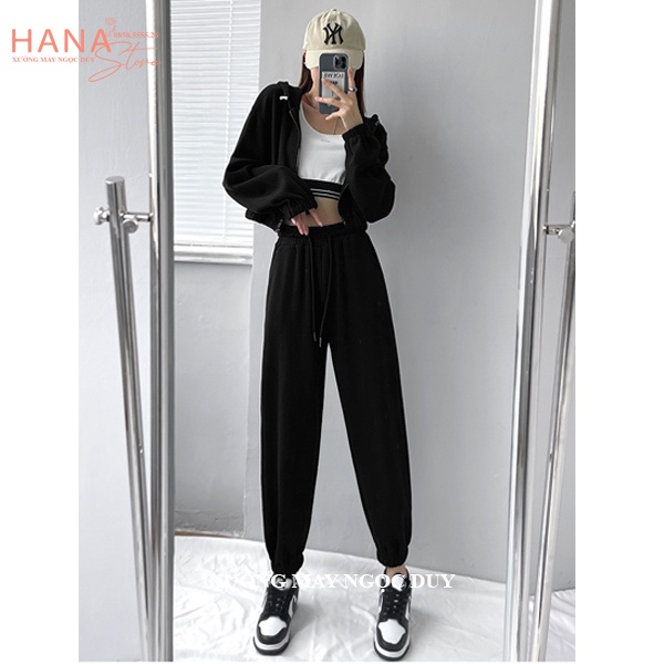 Quần nỉ nữ bo gấu ống rộng dây rút chất vải da cá dày dáng quần jogger nỉ nữ cạp chun mặc tập gym thể thao đi học ở nhà