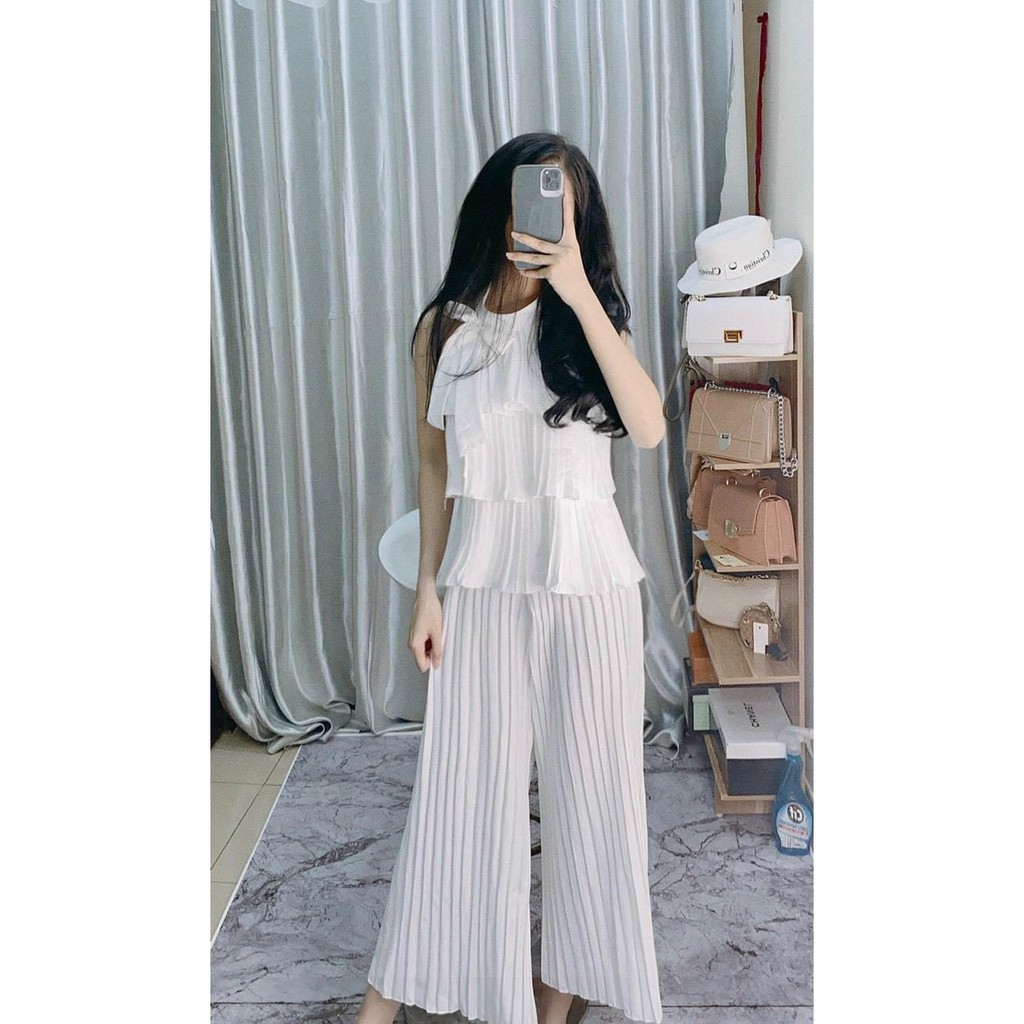Set yếm tầng dập li nơ cổ siêu dễ thương NA