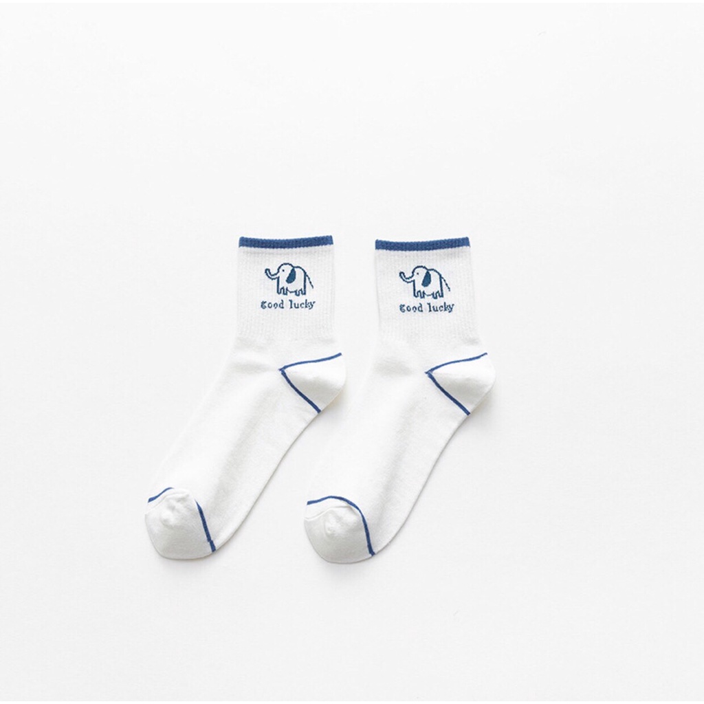 Tất cao cổ, vớ cao cổ nữ cotton tone xanh trắng blue white Hàn Quốc dễ thương - PEACH Home tất vớ phụ kiện
