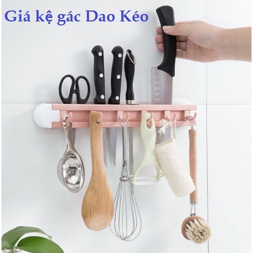 Giá kệ để, treo gác dao kéo dán tường kèm 6 móc treo đồ nhà bếp tiện dụng