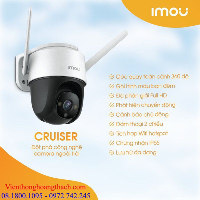 Camera Wifi IMOU ngoài trời có màu ban đêm, Xoay 360 độ, CRUISER 2MP 4MP IPC S42FP, S41FP S21FP S22FP Bảo Hành 24 tháng