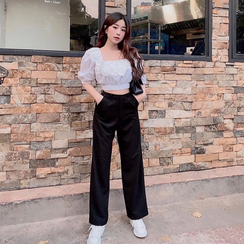 Quần dài cạp lưng cao ống xuông rộng tingoan sài gòn CHARLIE CULOTTES/BL