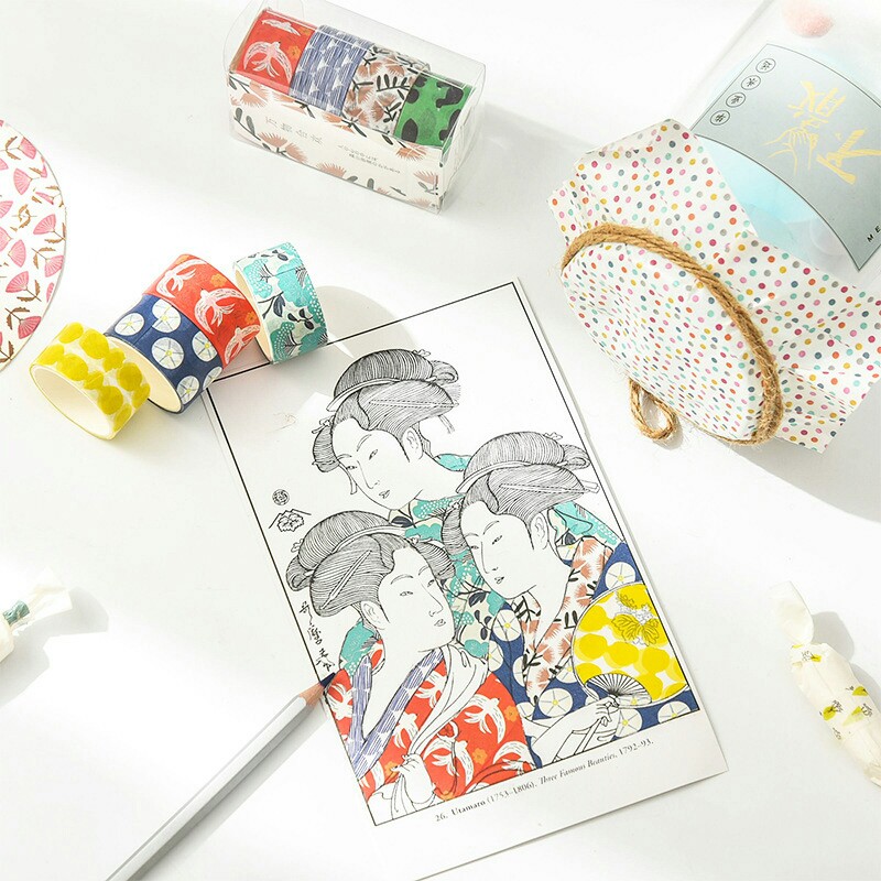 Set 4 cuộn băng keo washi tape xinh xắn trang trí tiện dụng
