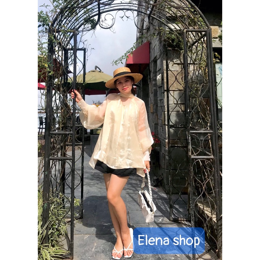 Sơ mi voan xước ngọc cổ siêu dễ thương