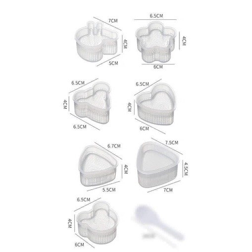 Set 7 khuôn ép, tạo hình cơm nắm, sushi, khuôn ăn dặm cho bé bằng silicon nhiều mẫu hình đáng yêu