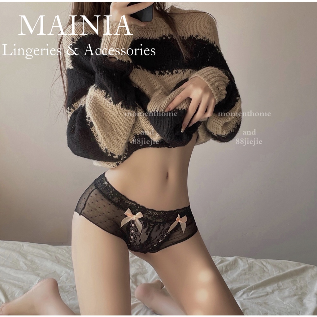 Quần Lót Ren Xuyên Thấu Đính Nơ Màu Cao Cấp Chíp Ren Nữ Xinh Xắn Mainia Shop