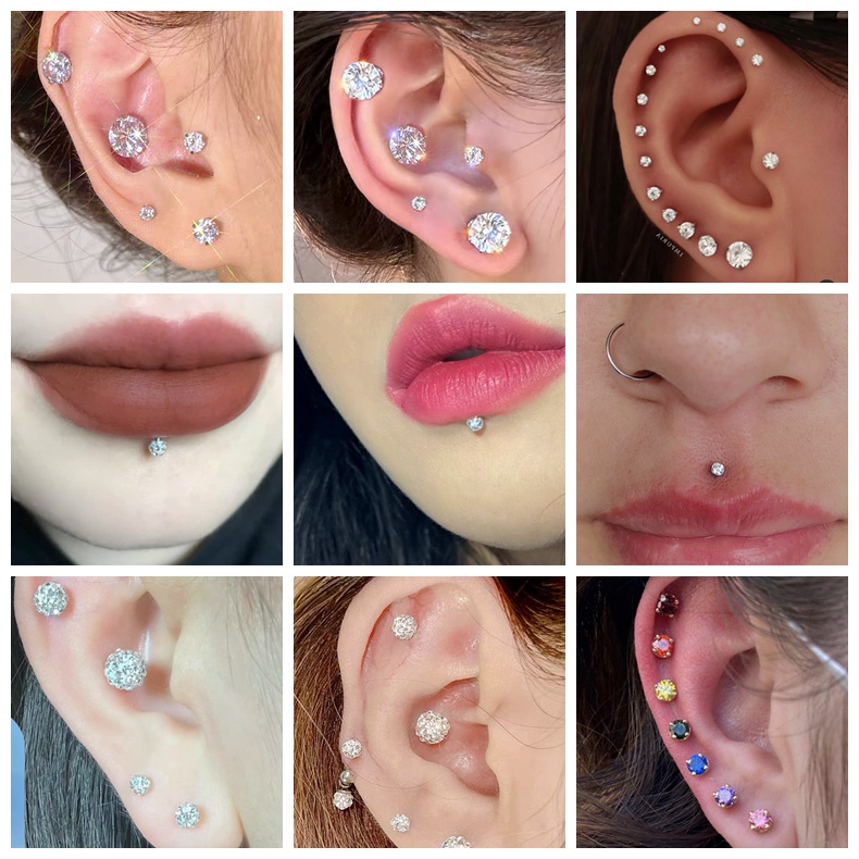 Set 10 / 12 Khuyên Môi 2 / 3 / 4 / 5 / 6mm Bằng Thép Không Gỉ Nhiều Màu Sắc Cá Tính