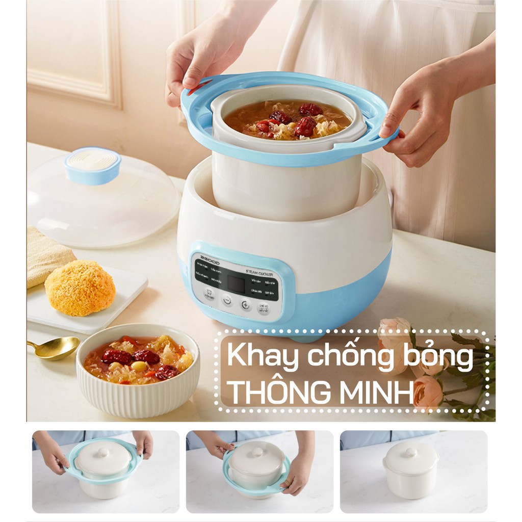 [Chính Hãng] Nồi Hầm Chậm Cách Thủy 2GOOD A300 3.1 Lit ( Niêu gốm 1,6L + Lồng hấp 1,5L)