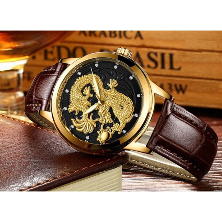 Đồng hồ rồng nam tivise mặt dây da chay pin