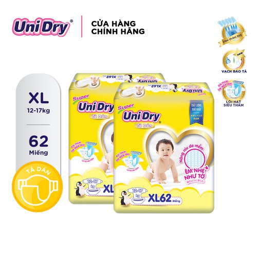 Combo 2 tã dán UniDry Gói Super Jumbo Size XL (62 Miếng)