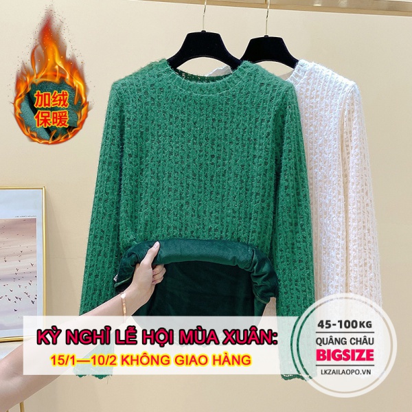 BIGSIZE Nữ (45-100kg) Áo thun nữ tay dài cổ tròn phối ren mùa thu đông Hàn Quốc - cho người mập béo- quảng châu cao cấp