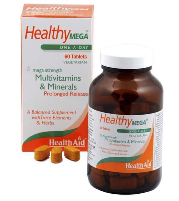 Viên uống HealthAid Healthy Mega cung cấp 14 loại vitamin,12 khoáng chất,4 enzyme tiêu hoá,3 bioflavonoids