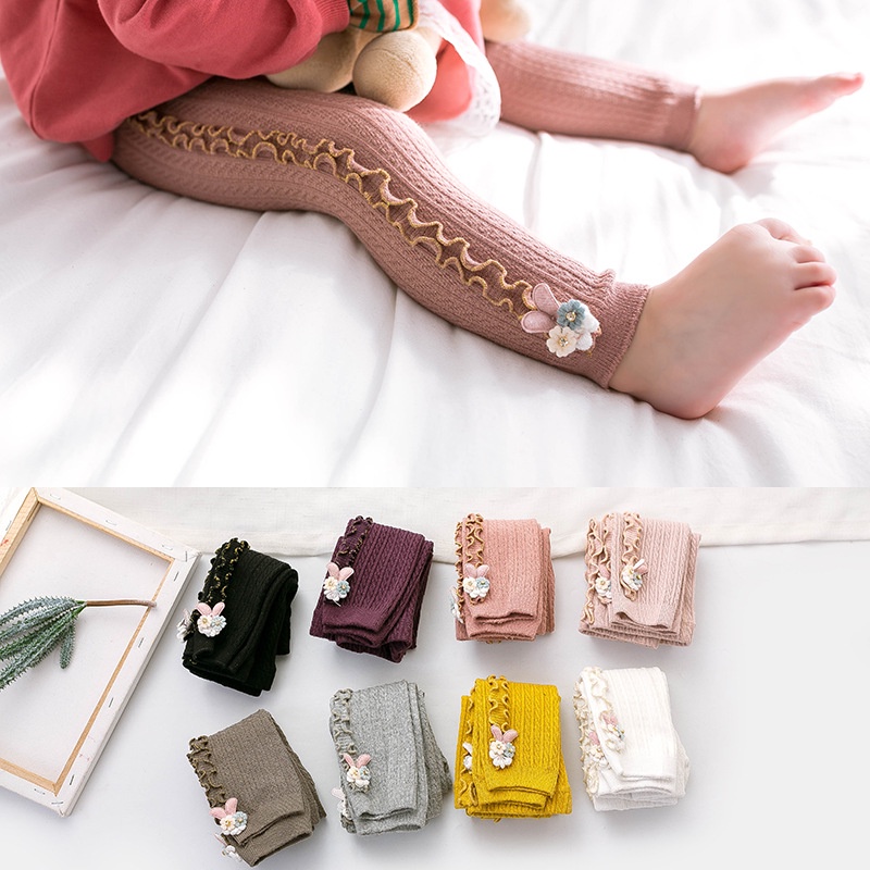 Quần tất legging không bàn cho bé từ 0-3 tuổi có bèo nhún đáng yêu, chất liệu len dày dặn siêu ấm LABAMO