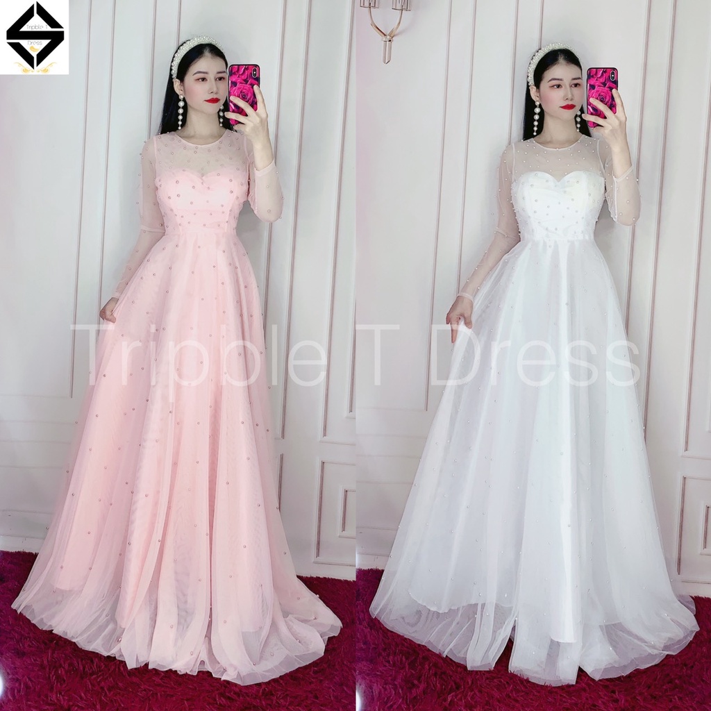 Đầm maxi dạ hội kết cườm tay dài TRIPBLE T DRESS -Size M/L/XL - MS12V