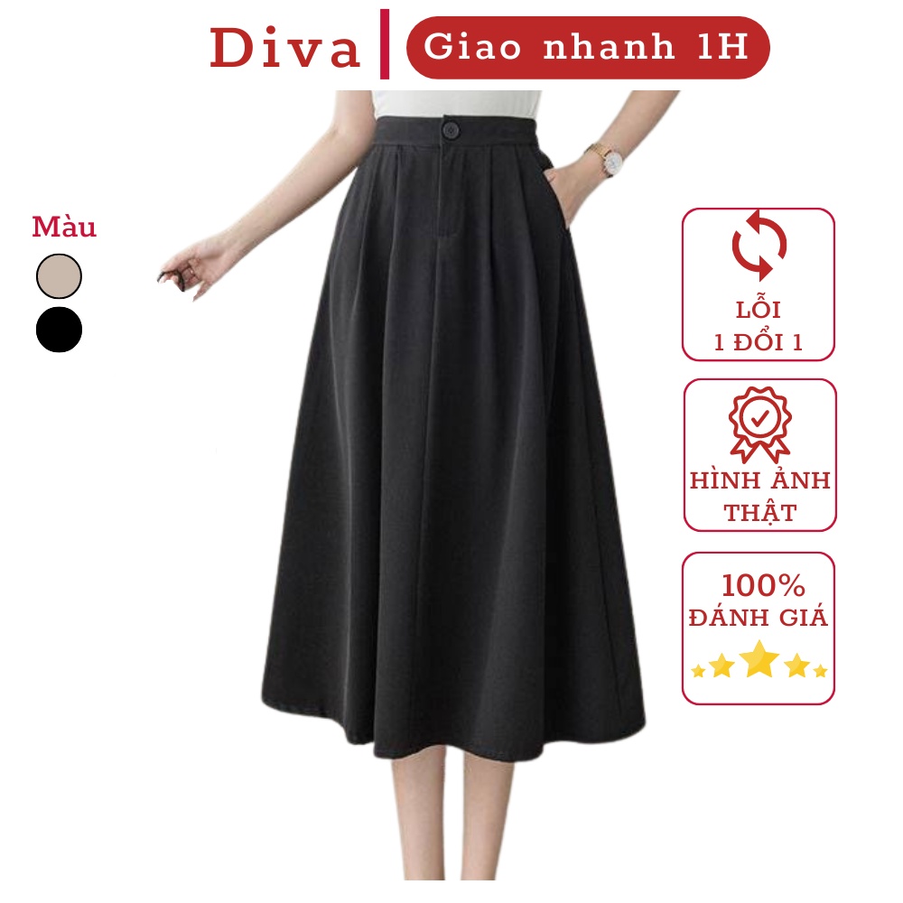 Chân váy dài Ulzzang chữ A Midi công sở xòe qua gối có BIGSIZE chun sau ôm eo giấu bụng tôn dáng đi làm đi chơi CV44