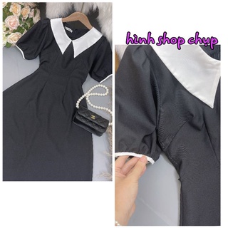 Đầm tiểu thư form rộng thắt eo cổ sen