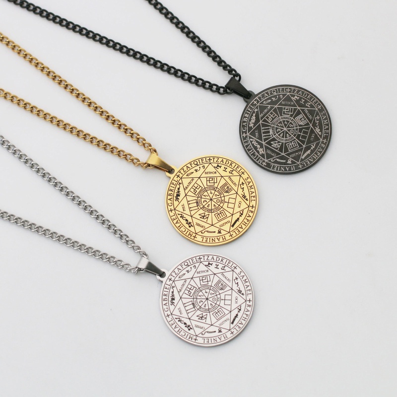Sun Vòng cổ Bùa Hộ Mệnh Hình Ngôi Sao Solomon Heptagram Cổ Điển Bằng Thép Không Gỉ Cho Nam Giới