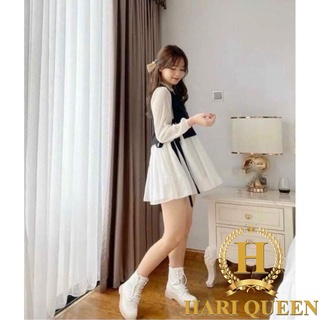 Sét váy bèo cổ + gi-lê buộc eo dtr0421