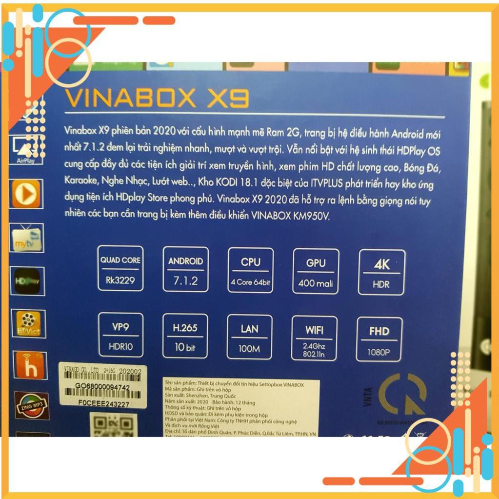 Android Tivi Box Vinabox  X9 xem tv 200 kênh miễn phí hỗ trợ Voice search / 2Gb / 16Gb , Android 7.1.2 - Hàng Chính Hãng