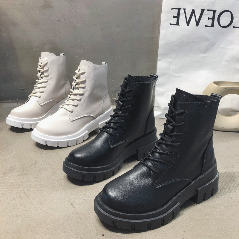 Order 12-15 ngày Martin Boots nữ gót cao (5-8cm) 2 màu đen trắng cá tính