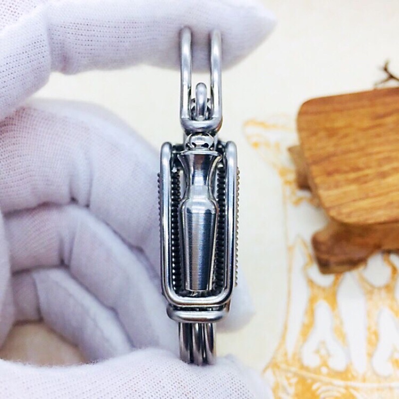 Móc khoá thủ công inox 304 phối đốt tre hoàn toàn bằng inox bảo hành dài hạn