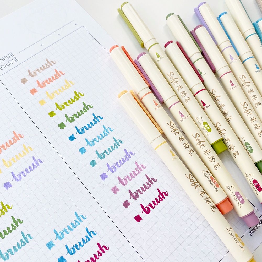 Bút calligraphy soft brush sign pen 12 màu WINZIGE bút brush bộ bút viết thư pháp đồ dùng học tập độc lạ