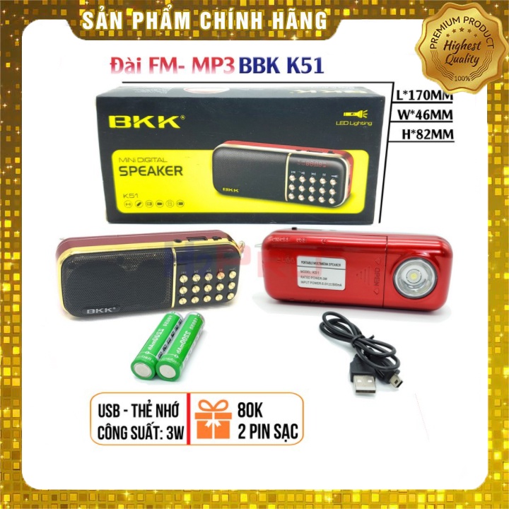 Loa radio mini BKK K51 nghe đài, nghe nhạc, nghe kinh phật - có đèn pin cực sáng