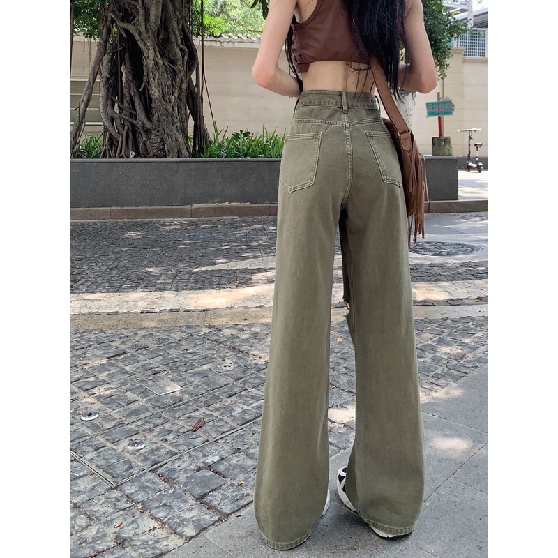 Quần Jean Rách Ống Rộng Lưng Thấp Thời Trang Mùa Hè Mới 2022 Dành Cho Bạn Nữ