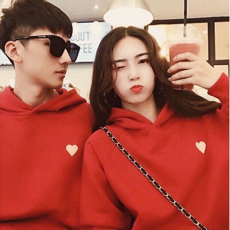 {Có ảnh thật} Áo hoodie đỏ Unisex nam nữ in trang trí