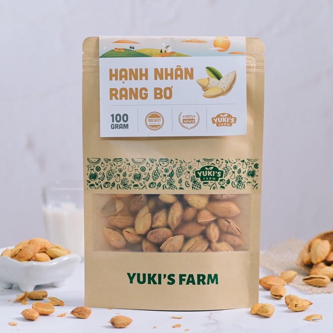 Hạt Hạnh Nhân Rang Bơ YUKI FARM Túi 100g - Hạt Dinh Dưỡng Sấy Khô Organic Cho Bà Bầu, Trẻ Em, Hỗ Trợ Ăn Kiêng, Giảm Cân