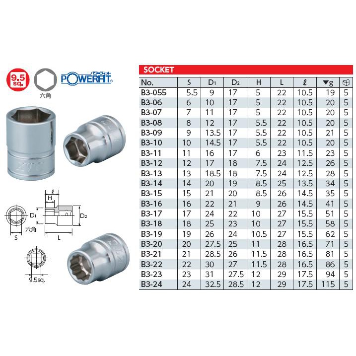 Đầu khẩu 3/8 nhật thương hiệu KTC  - Đầu tuýp ngắn vặn tay made in Japan