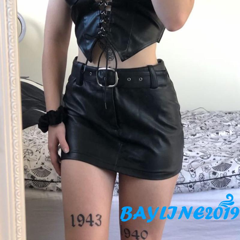 Chân Váy Da Lửng Dáng Bút Chì Phong Cách Punk Vintage