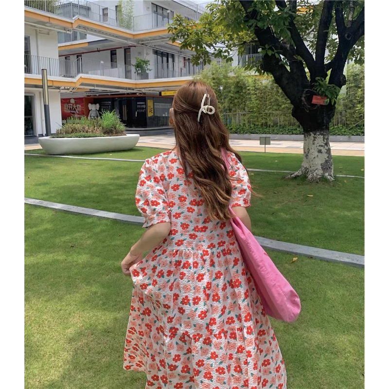 Váy bầu ngắn tay hoa nhí thời trang thiết kế xinh xắn Mom and baby M533