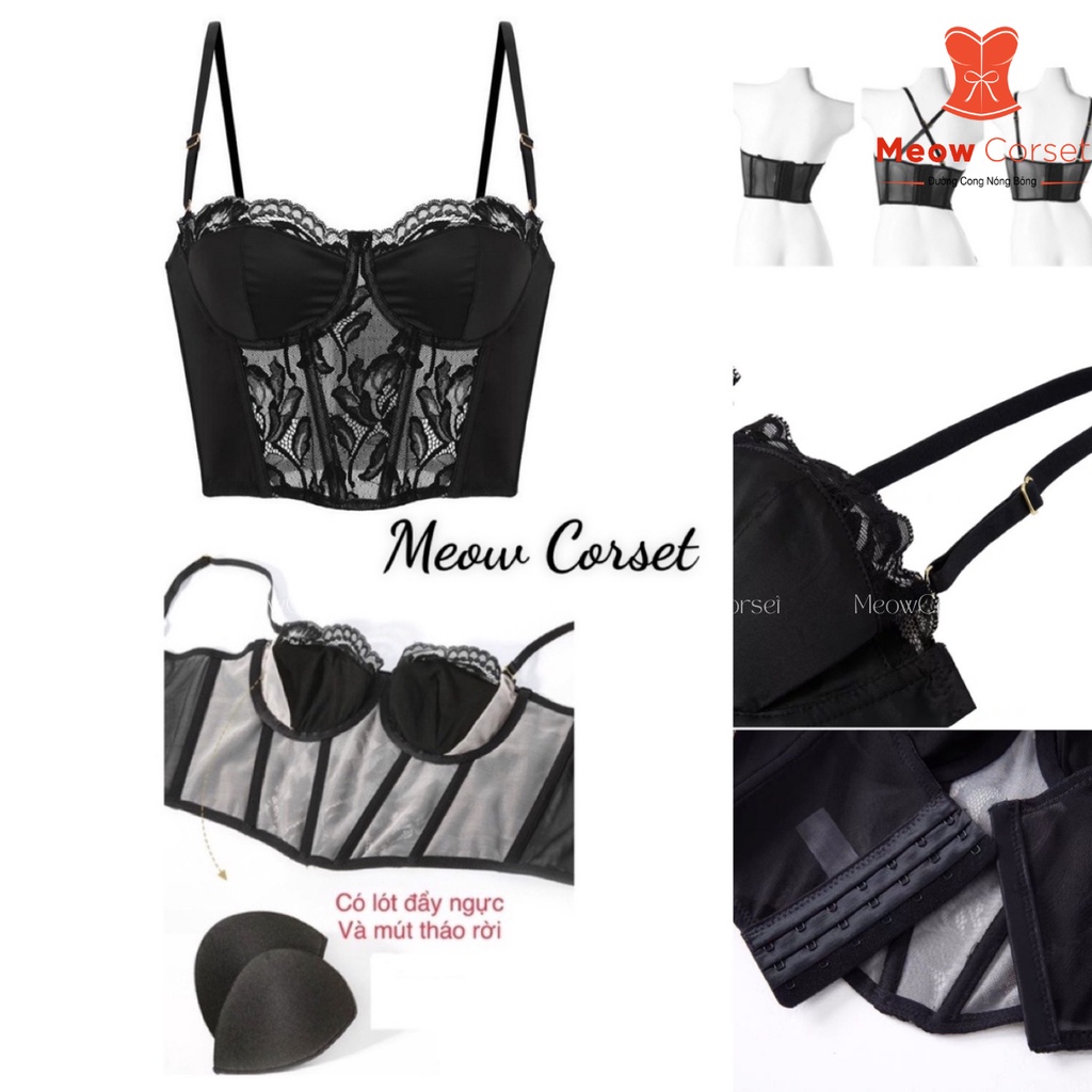 Áo bra bralette corset ren lụa có gọng sexy sang chảnh nhiều nấc cài điều chỉnh size [MEOW Corset]