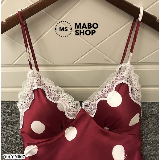 (Váy ngủ nữ lụa chấm bi phối ren sexy VAYN007ĐỎ cao cấp có mút nâng ngực | BigBuy360 - bigbuy360.vn