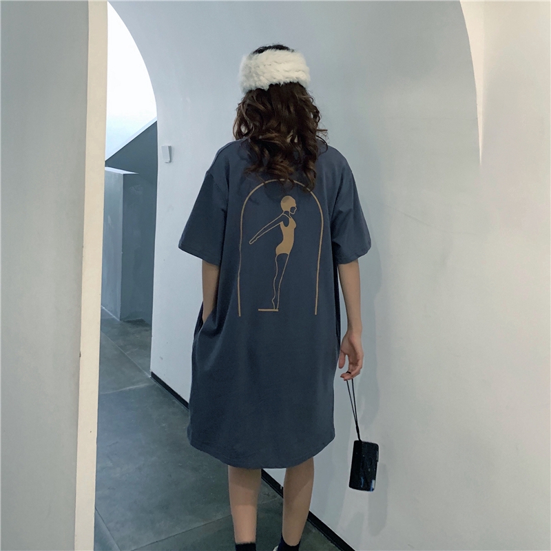 SUXI Đầm Nữ Ngắn Tay Kiểu Hàn Quốc