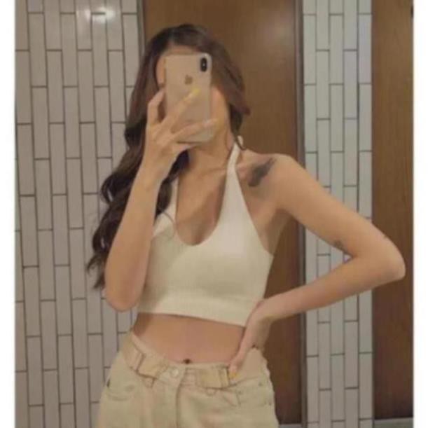 [Có sẵn] Áo croptop yếm cột nơ
