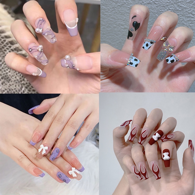 Set 24 móng tay giả đính đá thời trang dành cho nữ