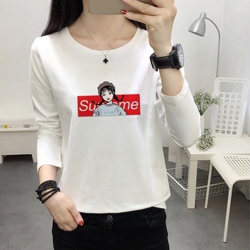 IELGY  Áo Thun Tay Dài Dáng Rộng Phong Cách Hàn Quốc Thời Trang Cho Nữ