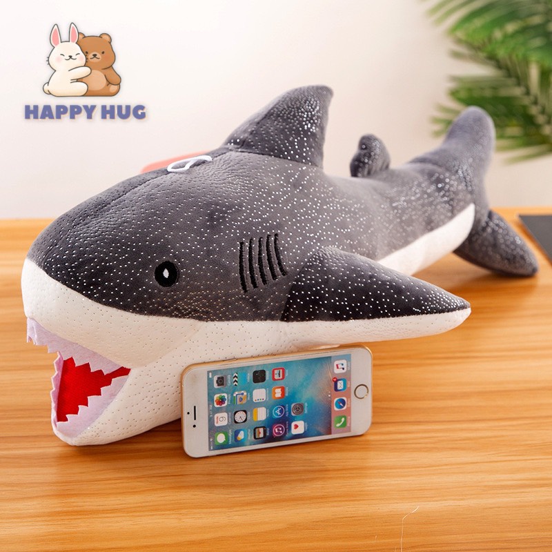 Gấu Bông Cá mập Size 42cm vỏ nhung lấp lánh nhồi gòn cao cấp - Happy Hug