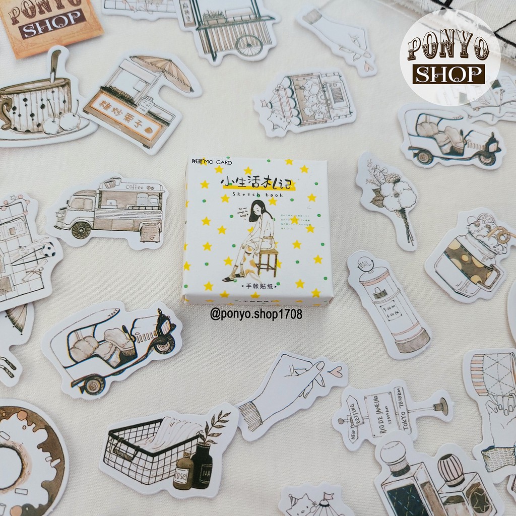 🖤 Hộp 46 sticker nhãn dán Sketch book trang trí Srapbook