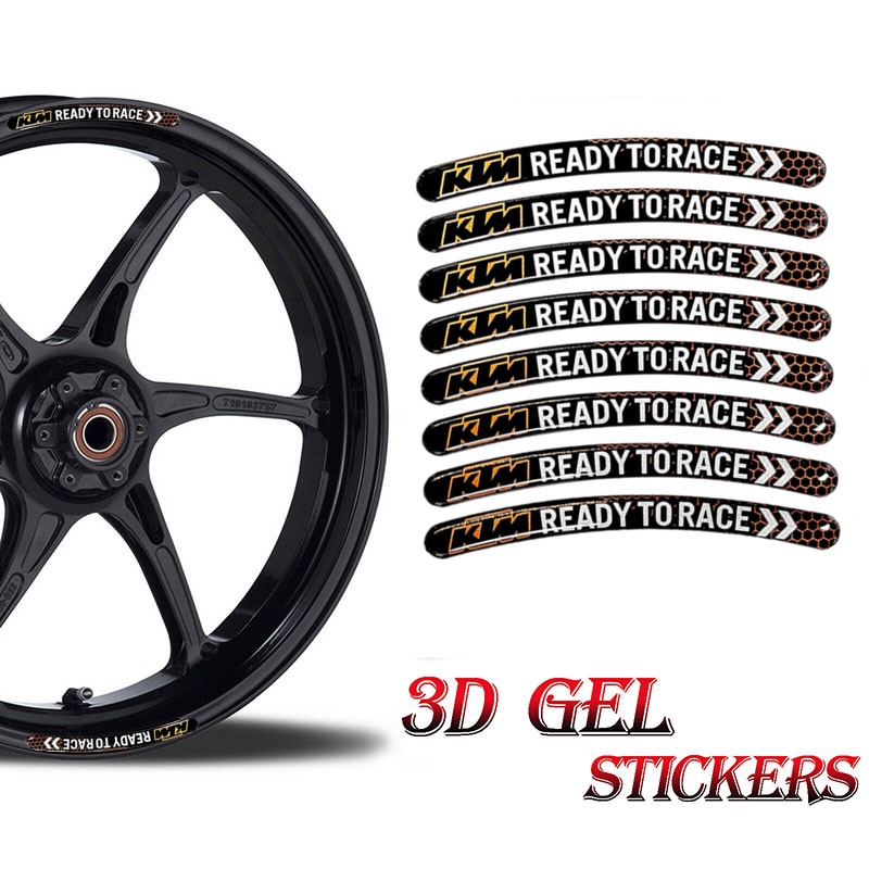 Bộ 8 Miếng Dán Phản Quang 3d Trang Trí Vành Bánh Xe Mô Tô Ktm Red-Bull