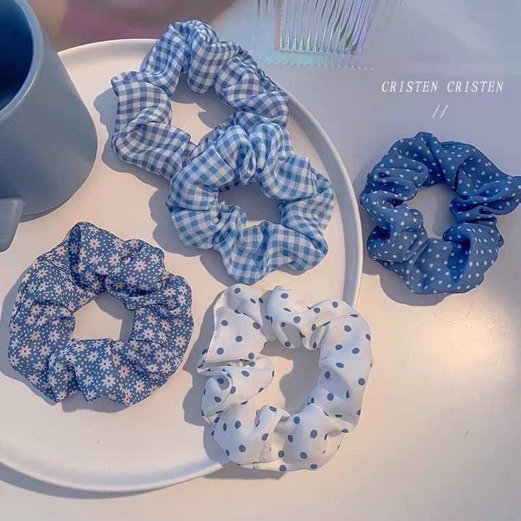 Dây Buộc Tóc, Cột Tóc Họa Tiết Chấm Bi, Caro Kẻ Sọc Scrunchies Dễ Thương HALA0012