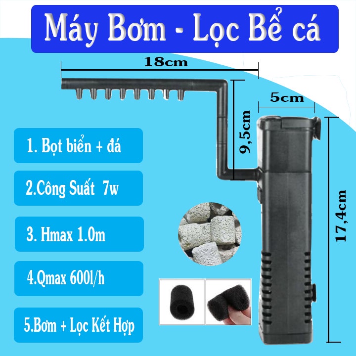 Máy bơm kêt hợp lọc đa năng 3 trong 1 cho bểcá có giàn phun tạo thác