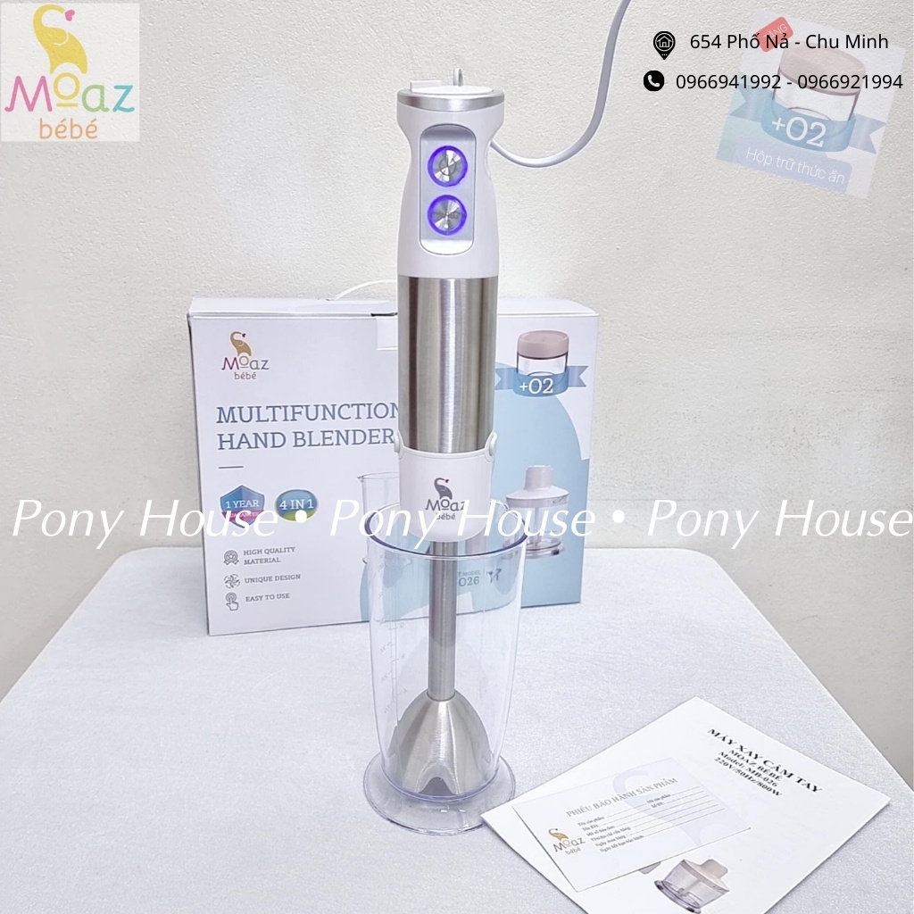 Máy Xay Cầm Tay Moaz BéBé - Máy Xay Đa Năng Xay Sinh Tố, Cháo, Đồ Ắn Dặm Cho Bé Tiện Lợi MB026 Chính Hãng BH 1 Năm