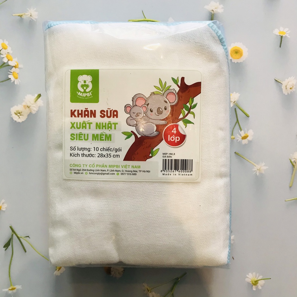 Khăn sữa/ Khăn xô 2 lớp/ 3 lớp/ 4 lớp Mipbi cho bé Xuất Nhật 100% Cotton Tự Nhiên Set 10c