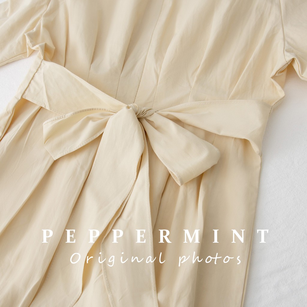 Đầm tay phồng cổ tròn màu trơn xinh xắn cho nữ 42997