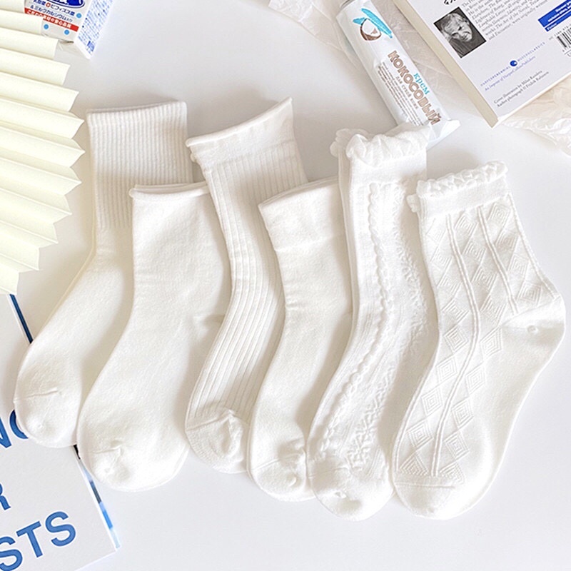 Tất trắng cao cổ lolita phong cách Hàn Quốc Nhật Bản cho bạn gái bạn nữ, nữ sinh